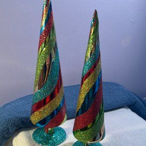 Christmas tree toppers set of 2 glass spiral design stand alone decorations PO48